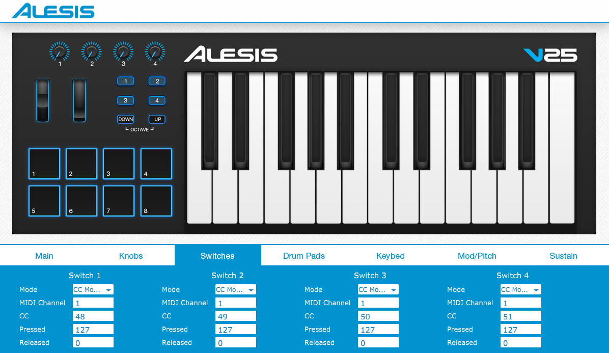 screenshot of the official alesis configuration application